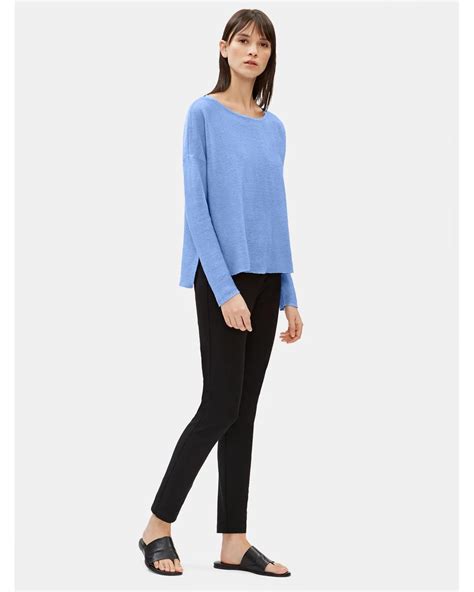 Eileen Fisher Organic Linen Knit Bateau Neck Box Top In Blue Lyst