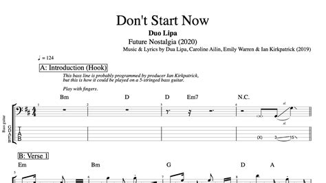 "Don't Start Now" · Dua Lipa || Bass + Voice + Piano + Guitar || Tabs ...