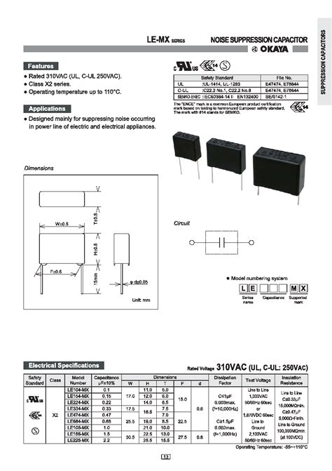 Le Mx Datasheet Pages Okaya Noise Suppression Capacitor