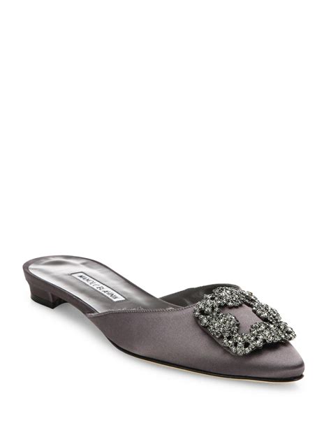 Manolo Blahnik Hangisi Embellished Satin Mules In Gray Lyst