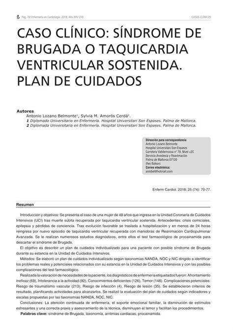 Pdf Caso Cl Nico S Ndrome De Brugada O Ndrome De Brugada O