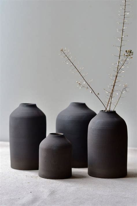 Black Ceramic Vase Matte Black Vase Pottery Vase Modern Etsy Rustic