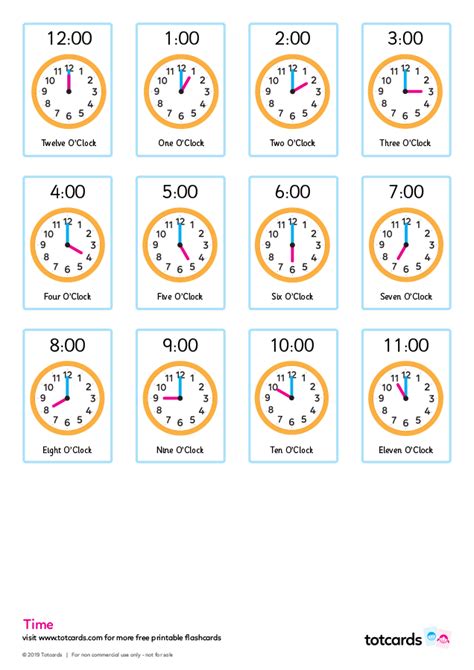 Clock Flash Cards Printable Free Free Printable Templates