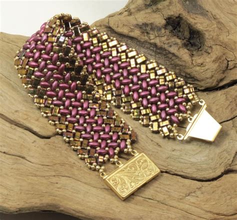 Superduo Half Tila Herringbone Bracelet In Pastel Burgundy