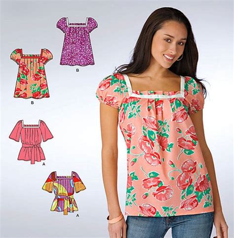 Misses Peasant Top Sewing Pattern Plus Size Tunic Tops And Belt 6