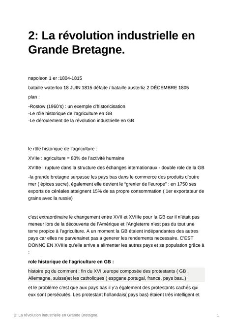 2 La révolution industrielle en Grande Bretagne napoleon 1 er 1804