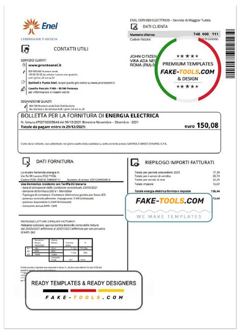 Italy Enel Electricity Utility Bill Template In Word And PDF Format