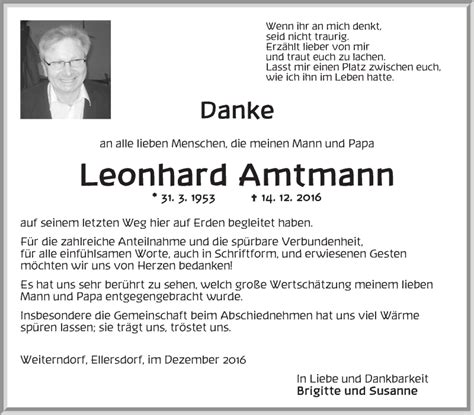 Traueranzeigen Von Leonhard Amtmann Trauer Flz De