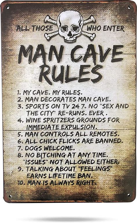 Karmour Accessories Man Cave Rules Vintage Metal Tin Sign 30x20cm