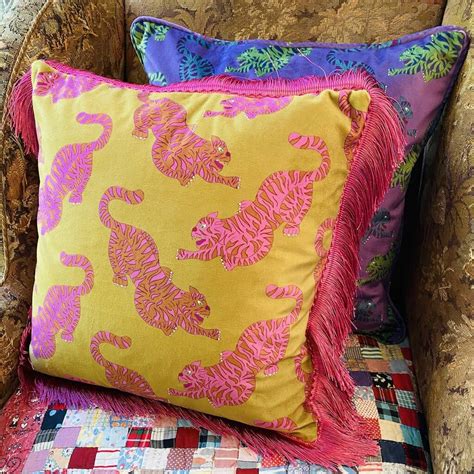 Psychedelic Tigers Velvet Fringe Cushion By Abigail Hardie Home