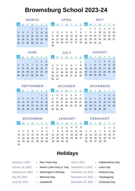 Brownsburg Schools Calendar 2023-24 with holidays