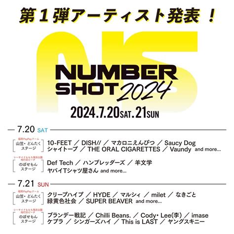 九州最大級の夏フェス『number Shot2024』第1弾で10 Feet、マカえん、サウシー、オーラル、vaundy、クリープ、ビーバー