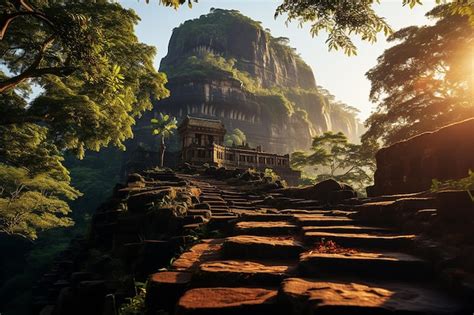 Fortaleza De Sigiriya Majestuosa Roca De Los Leones En Sri Lanka Vista