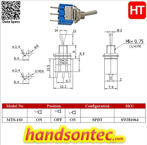 Toggle Switch Mts 103 On Off On Spdt 6a125vac Handson Tech