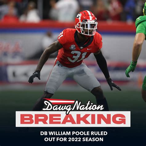 DawgNation on Twitter: "DB William Poole has been ruled out for the ...