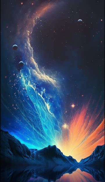 Uma Pintura Espacial Colorida Um Fundo Azul E Roxo E Uma Nebulosa