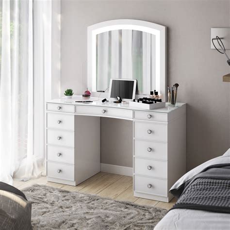 Tresanti® Heidi Vanity Table with Adjustable LED Lighted Mirror - Twin ...