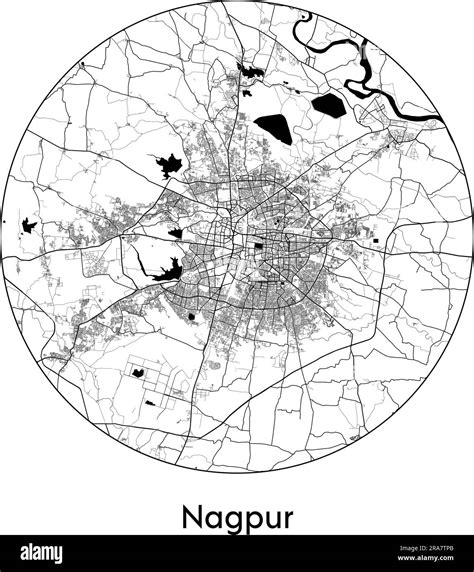 City Map Nagpur India Asia Vector Illustration Black White Stock Vector