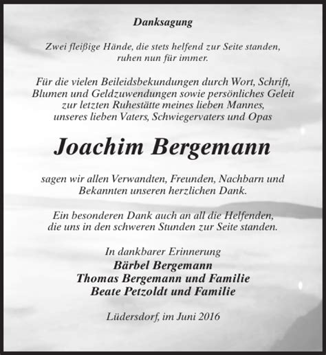 Traueranzeigen Von Joachim Bergemann Trauer Anzeigen De