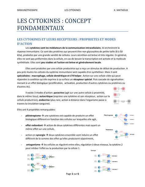 Les Cytokines Cours en Immunothérapie Concepts Fondamentaux Aux