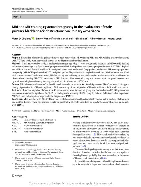 Mri And Mr Voiding Cystourethrography In The Evaluation Of Male Primary