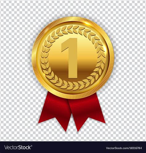 Champion Art Golden Medal With Red Ribbon L Icon Vector Image