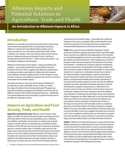 Pdf Aflatoxin Impacts And Potential Solutions In Agriculture