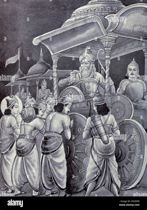 Pandavas headed by Yudhistira and accompanied by Krishna ask Bhishma ...