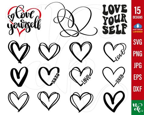 Heart Svg Bundle Hand Drawn Heart Svg Open Heart Svg Doodle Etsy