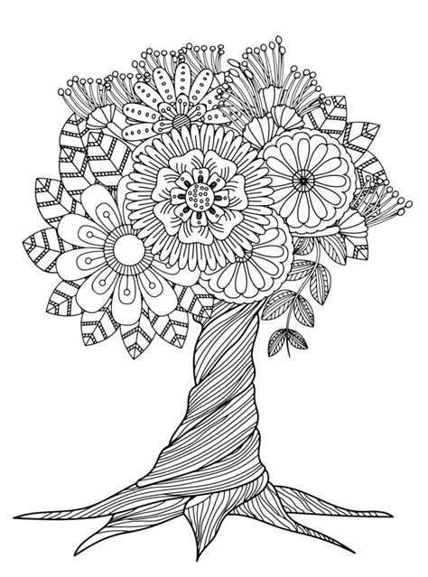 Flowers Tree For Adult Coloring Pages 8877401 Vector Art At Vecteezy