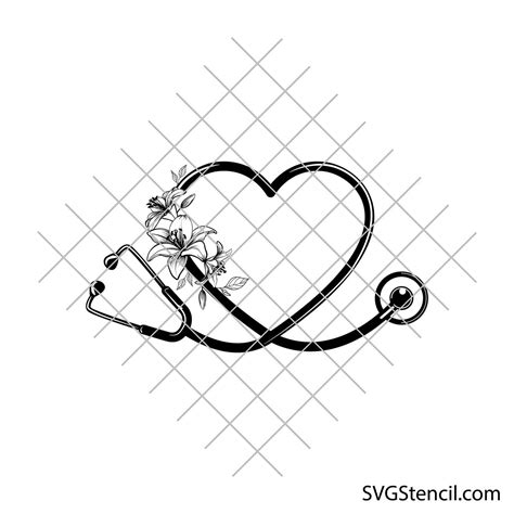 Stethoscope With Lilies Svg Nursing Svg Medical Svg Svgstencil