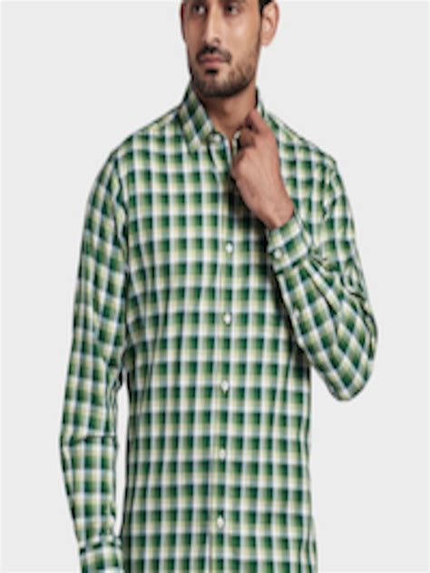 Buy Colorplus Men Green And Yellow Tailored Fit Checked Casual Shirt