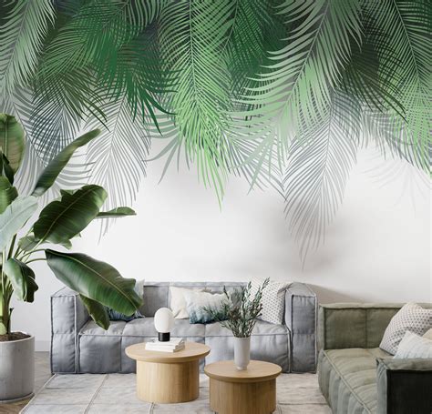 Купить фотообои Пальмовые листья бело-зелёные на стену: цены, фото ...