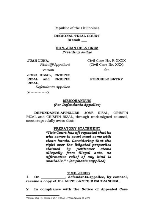 forcible entry appeal memorandum republic   philippines