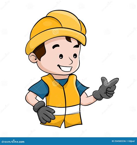 Dibujo Animado De Un Trabajador Con Casco De Seguridad Construcción