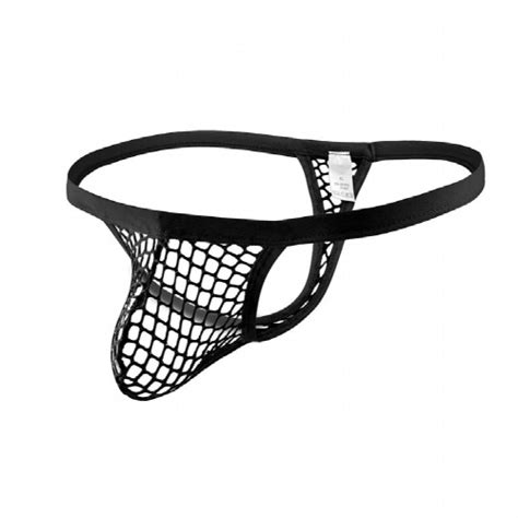 Mens Sexy Underwear Bulge Penis Pouch Thong See Through Fishnet Mesh Front Bikini G String T