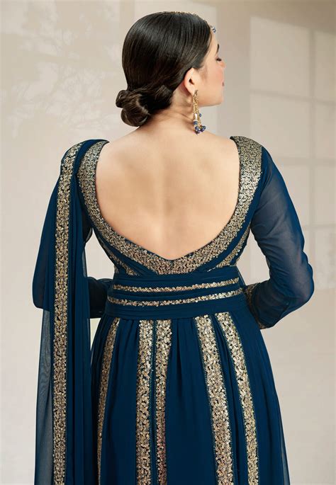 Navy Blue Georgette Long Anarkali Suit