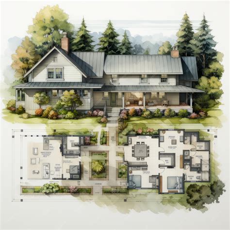 Premium Photo | Modern Farmhouse House Plans with Wrap Around Porch