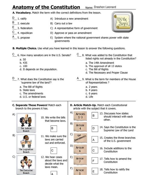 Printable Anatomy Of Constitution Icivics Answer Key Printable Jd