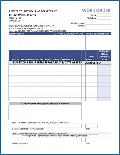 Printable Repair Order Template