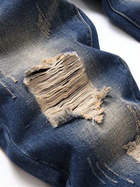 Men Ripped Frayed Bleach Wash Jeans SHEIN USA