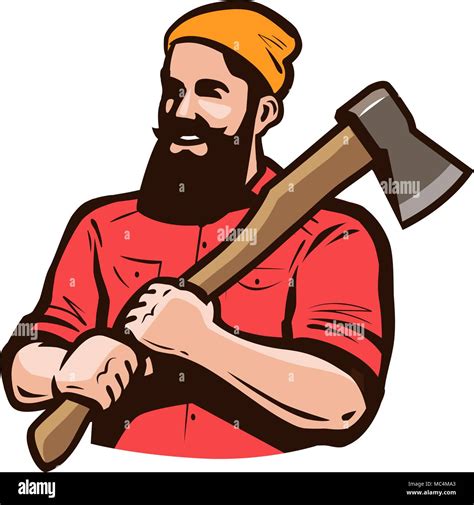 Lumberjack Axeman With Axe In Hands Carpentry Woodworker Sawmill