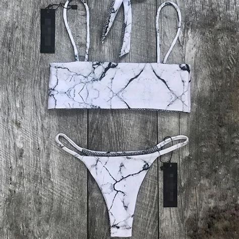 Swimwear Women Marble Print Bikini Set 2018 Double Sided Wear Swimsuit