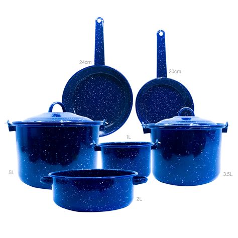 Set De 6 Ollas De Peltre Azul