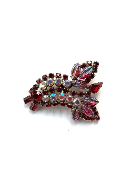 Gorgeous Mid Century Givre Molded Leaves Rhinestones Brooch Etsy