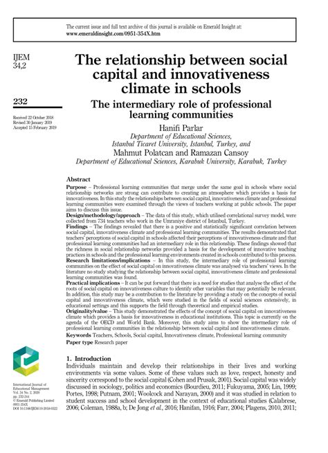 Pdf The Relationship Between Social Capital And Innovativeness