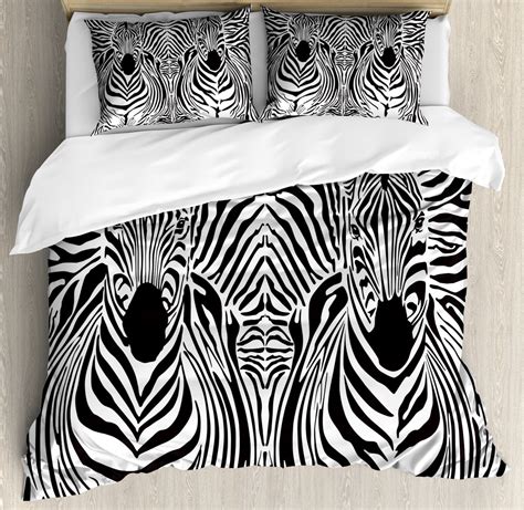 Zebra Print Queen Size Duvet Cover Set Illustration Pattern Zebras