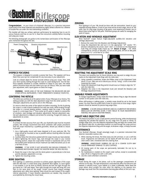 Riflescope Instruction Manual Bushnell