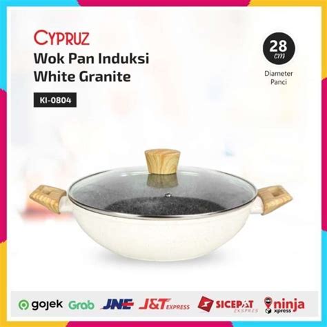 Jual Wok Pan Induksi Cypruz KI 0804 Kuali Tutup 28 Cm White Granite Di