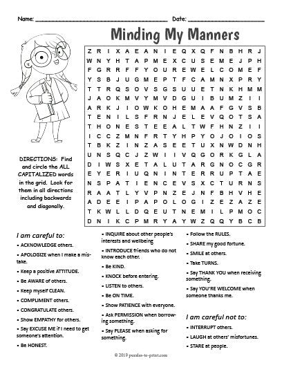 Manners Word Search Puzzle